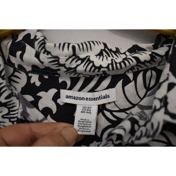 Men's AMZN Essentials Navy Blue and White Hawaiian Print Shirt Size 4XL - Picture 4 of 7